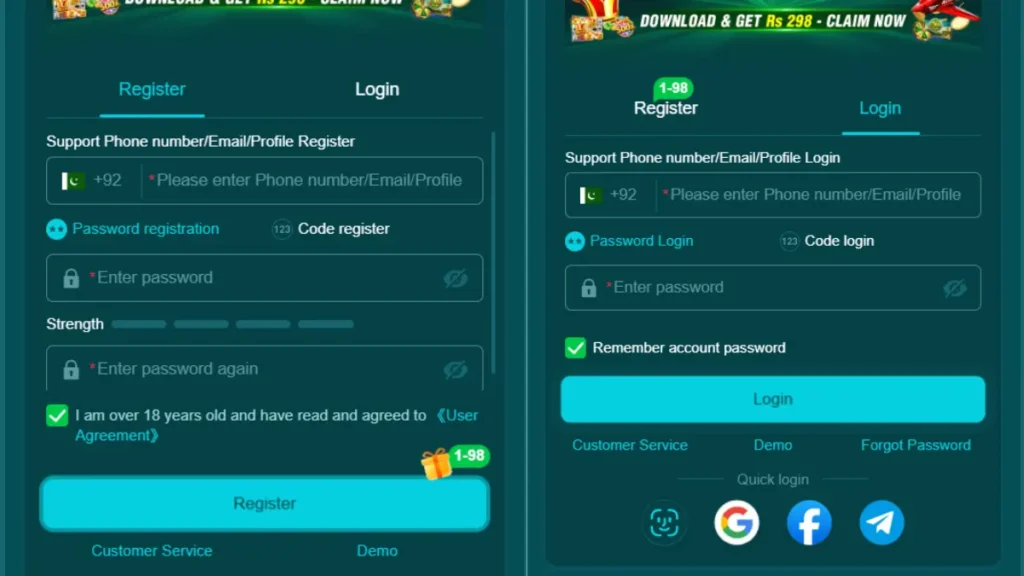 HH98 Game register and login Android 2026