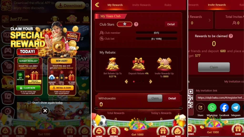 Hot77 Game earning and bonuses Pakistan Android 2026