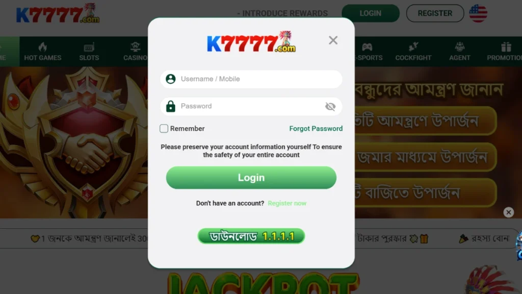 K7777 game login and Register Android Pakistan 2026